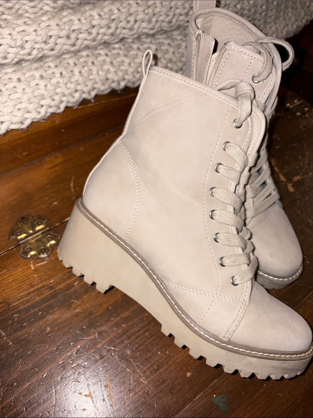Dolce Vita Taupe Lace-Up Chunky Heel Ankle Boots